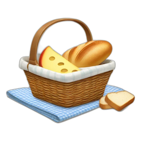 picnic basket with bread, cheese, and apple, with napkin  sticker