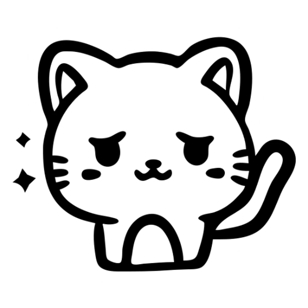 custom cat character inspired by TenSquared server logo, black and white, sad emotion, hand drawn icon style sticker