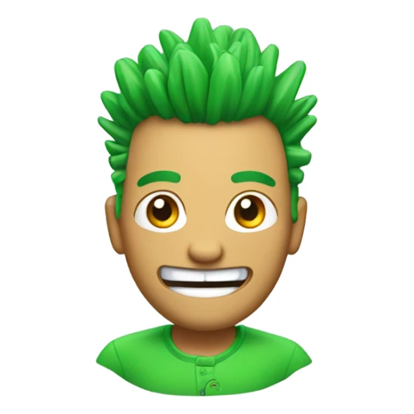 Green smiling 3d emoji with Mohawk and teeth sticker