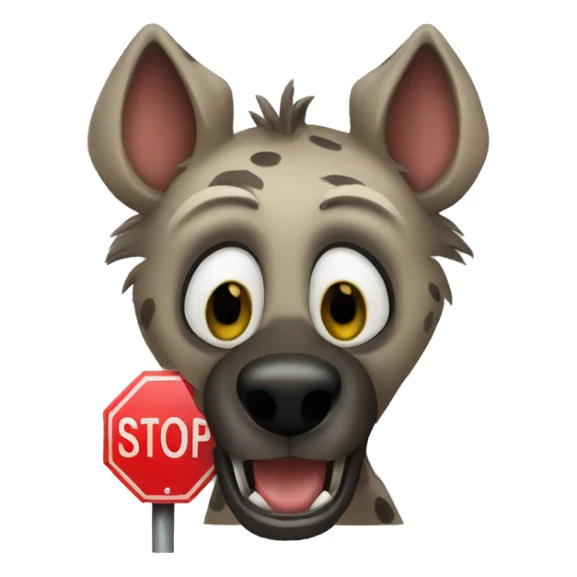 hyena holding stop sign sticker