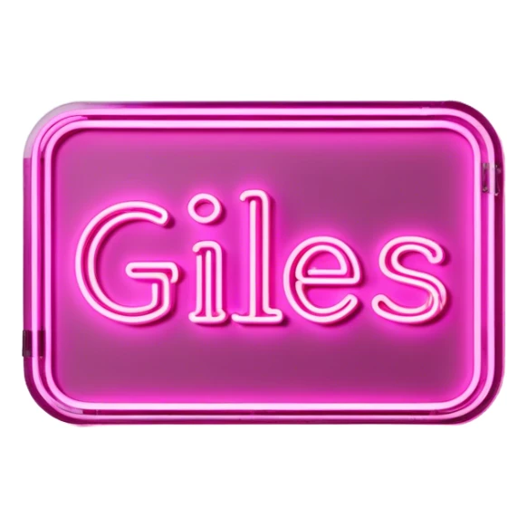 Pink neon sign with the word Giles sticker