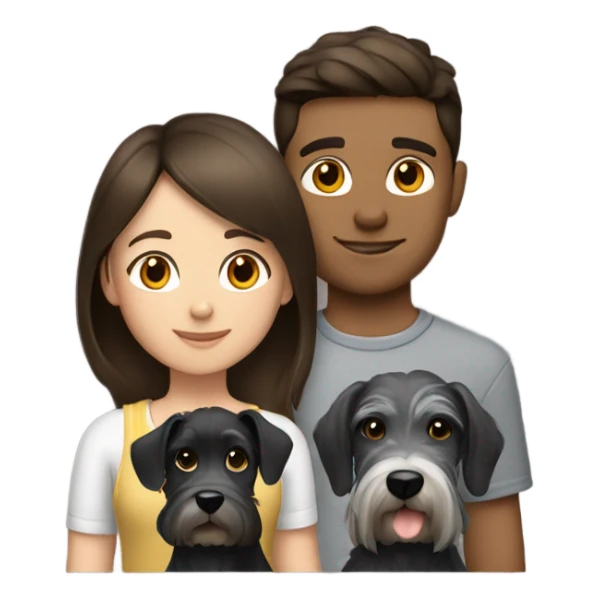 brunette girl with brunette boy with a schnauzer  sticker