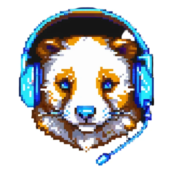 pixel art badger head with a gaming headset, bold and clear pixels, retro look sticker