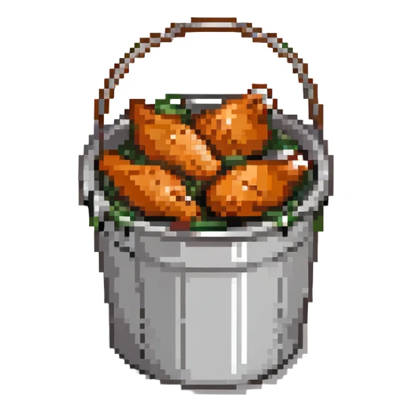 fried chicken in a silver steel bucket, slightly angled side perspective sticker