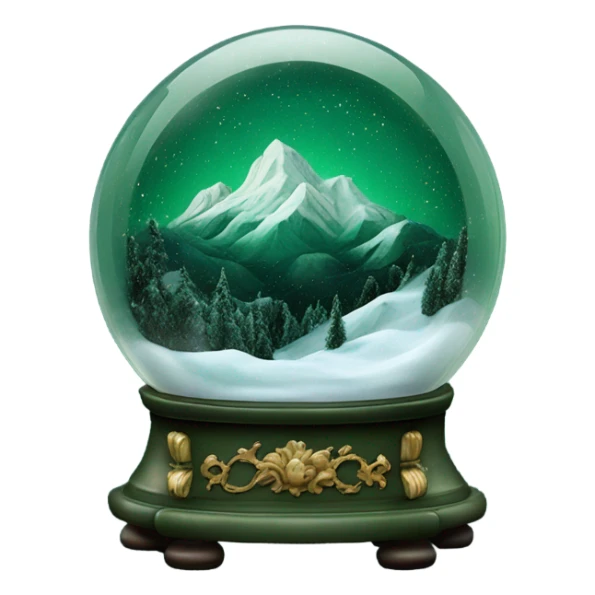 vintage dark green rococo night sky mountains snow globe sticker