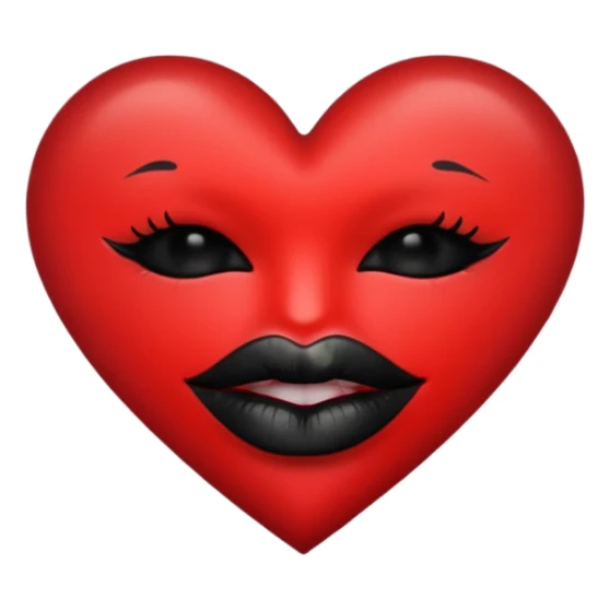 A solid red gradient heart, with three black lipstick kiss marks of different angles printed on it, retro matte texture, high contrast, clean edges, sticker style, romantic and sexy vibe, minimalist 2D illustration, no background
 sticker