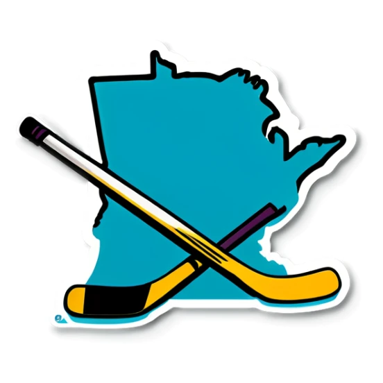 Outline of Minnesota also with hockey sticks  sticker