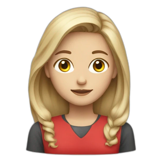 Bleached brown hair girl working, red shirt sticker