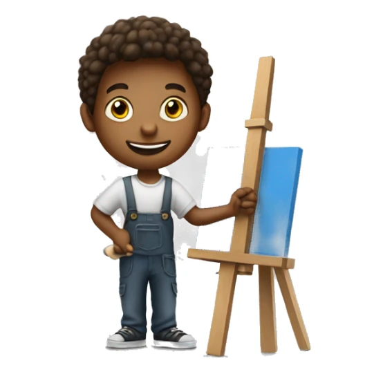 europian boy holds little brush, an easel sticker