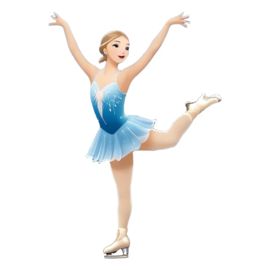 An icon featuring a grand arena Madison Square Garden, filled with spectators with graceful figure skater performing a flawless routine on an ice rink. Snowflakes and spotlights add to the elegance and beauty of the performance. Transparent background. sticker