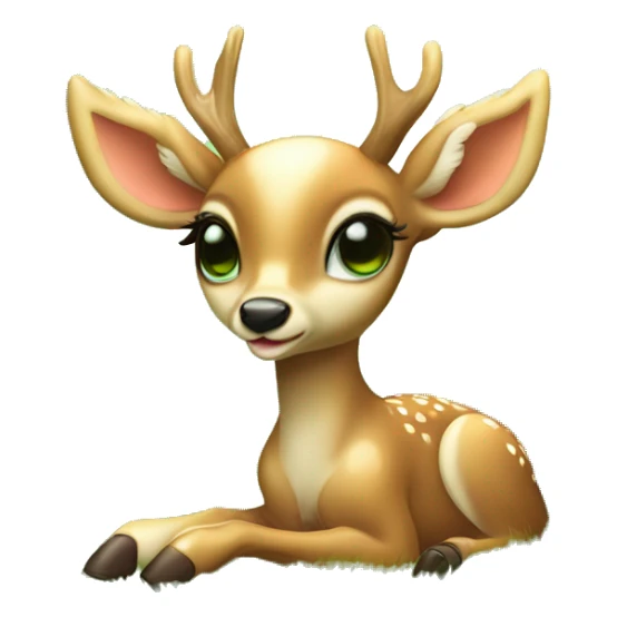 baby deer with delicate angel wings from its back resting peacefully in a lush green meadow soft sunlight filtering through green trees dreamy atmosphere sticker