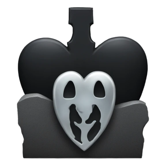 a black grave with the letters RIP on a silver heart sticker