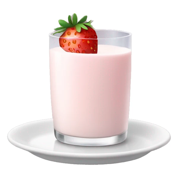 hot strawberry milk in a white glass with a small plate underneath sticker
