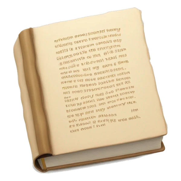 An open, hardcover book, depicted with a beige cover.  sticker