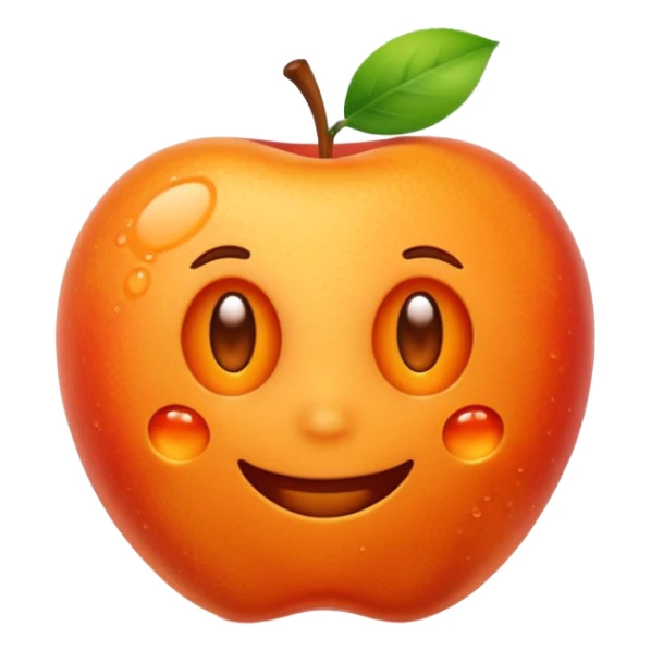 Apple-style emoji. Cute, smiling, glowing orange stem cell with small protrusions. White background. sticker