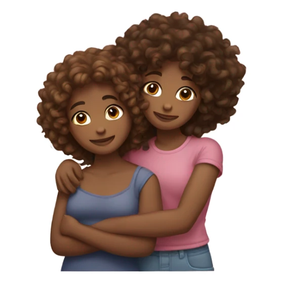  Two girls cuddling one brown skin one curly both Carly hair  sticker