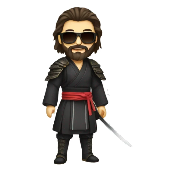 Darkbrown Long samurai hair, male, beard,sunglasses sticker