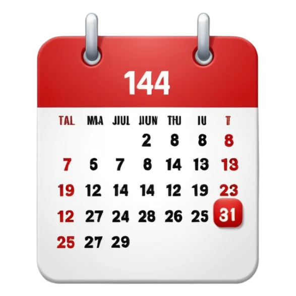 red and white calendar with the number "14" sticker