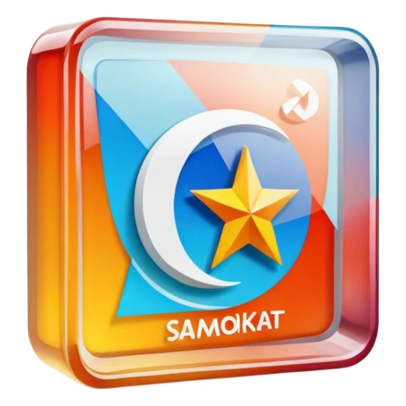 Russian Samokat delivery company logo on a transparent glass square rounded block sticker