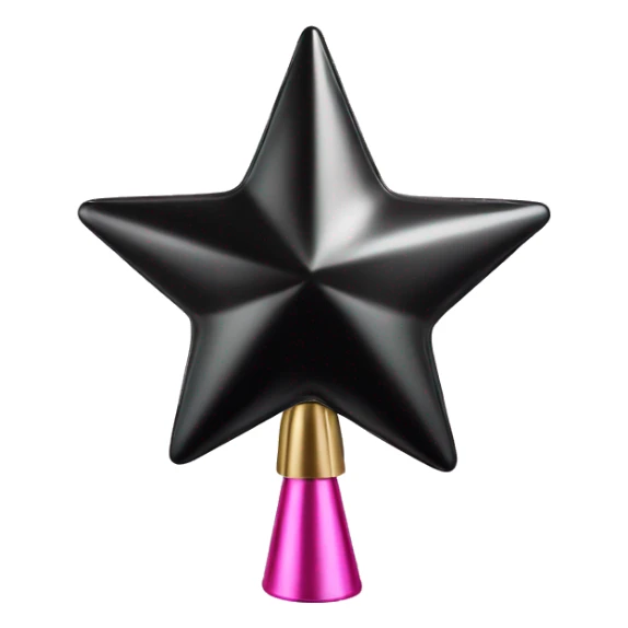 Realistic isolated black and pink metallic star christmas tree topper. sticker