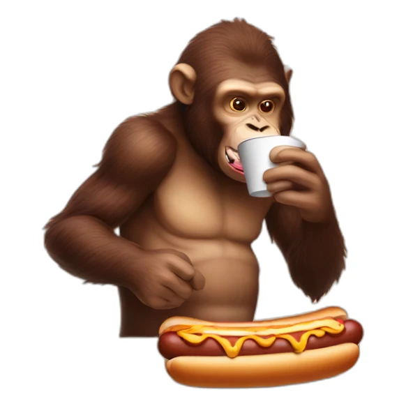 ape eating hot dog with capuccino sticker
