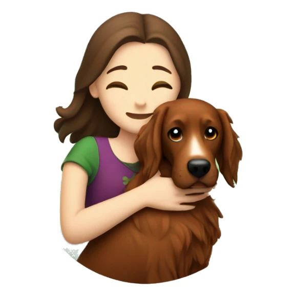 Brunette white girl hugging an irish setter dog sticker