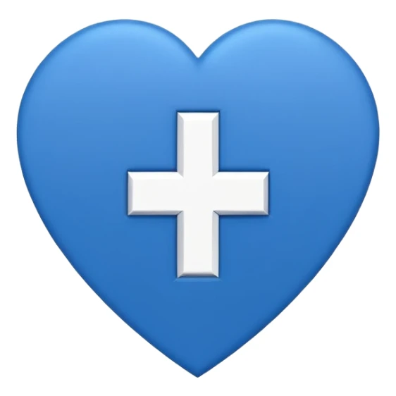 Minimal medical AI logo emoji, heart or shield shape, broken ECG line stylized as letters AI, flat vector style, clean modern healthcare design, blue and white, trustworthy, simple sticker