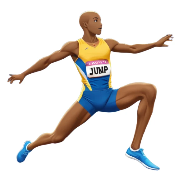 An icon featuring a combination of athletic disciplines: a sprinter dashing down the track, a high jumper clearing the bar, a javelin thrower in action, and a long jumper mid-air. The background shows a vibrant stadium with cheering crowds, bright lights, and a clear sky. sticker