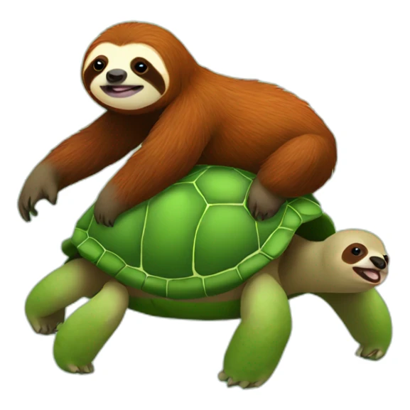 red haired sloth sitting on a green turtle who is walking  sticker