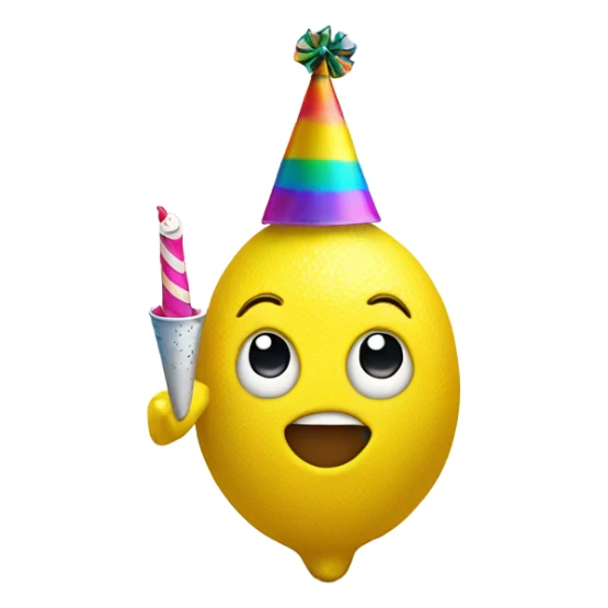 Lemon wearing a party hat and blowing a party horn sticker