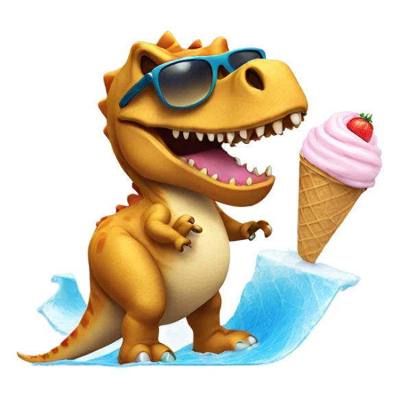 Dinosaur surfing eating ice cream with sunglasses sticker