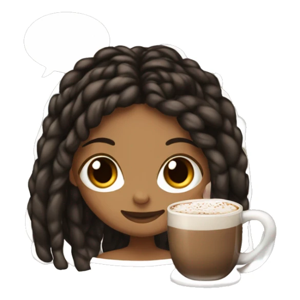 Light brown girl with black long braids and a hot chocolate sticker