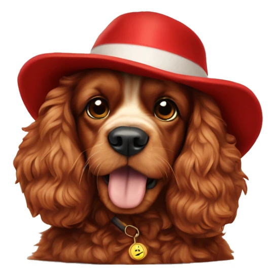 Red fur cocker spaniel in chew year hat. Full lenght sticker
