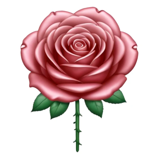 A rose emoji made of liquid silver metal minimalistic iOS emoji style, centered sticker