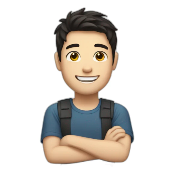White Boy with dark hair smiling with right arm up sticker