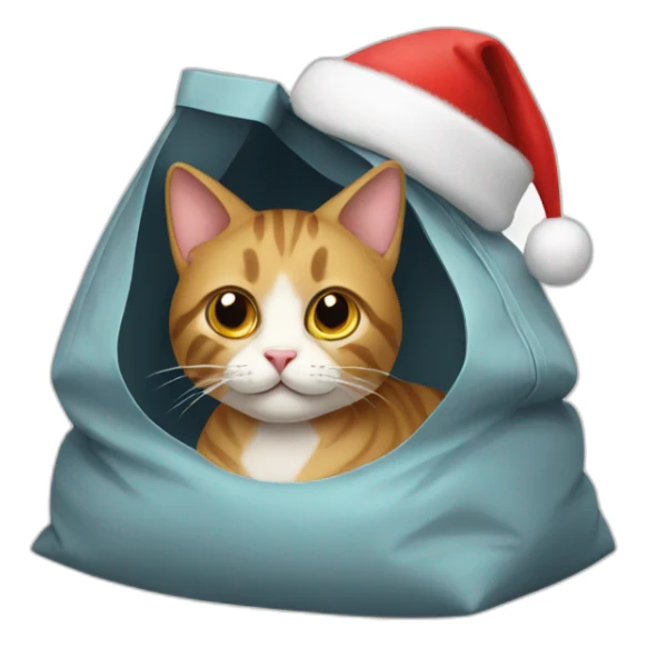 a cat in a bag with a Santa hat on his head sticker