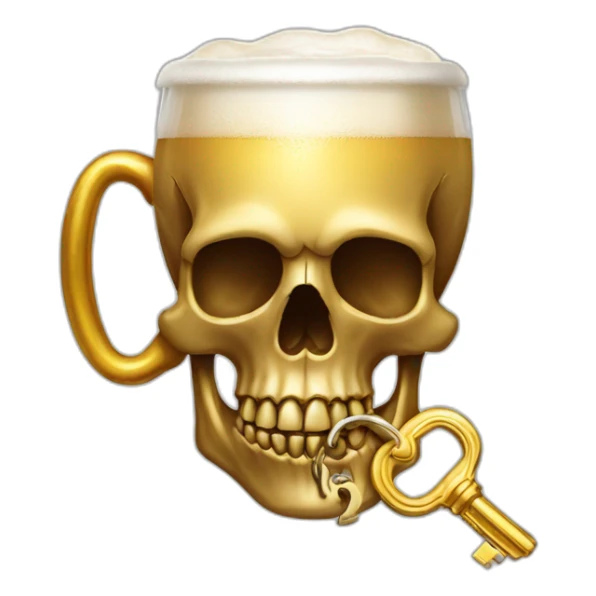 skull with a golden key in his mouth hanging a beer sticker