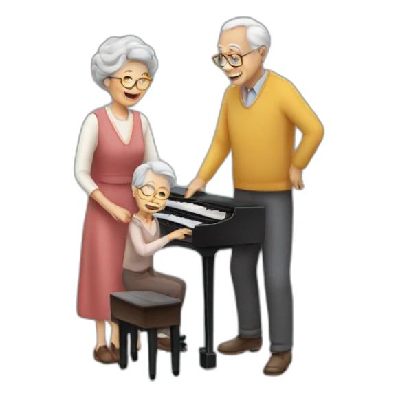 grandfather standing on a piano and a grandmother playing the piano sticker