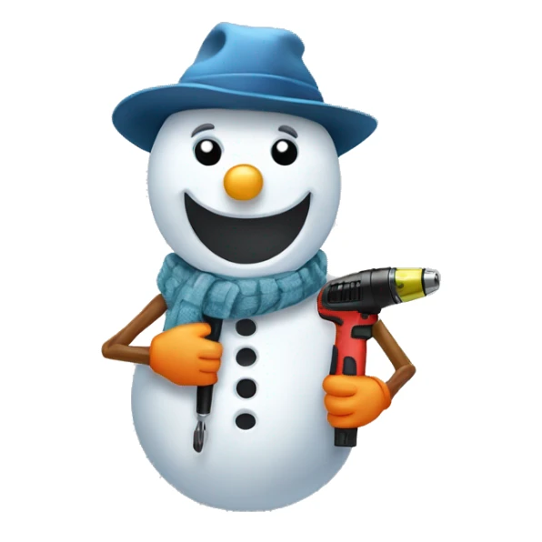 snowman with hat and scarf holding a drill sticker