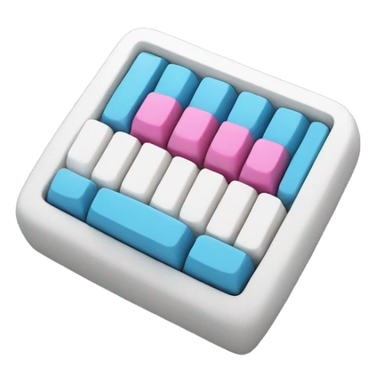 3D keyboard in cute format with blue-pink eyes and mouth sticker