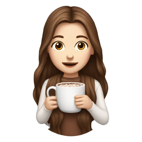 White girl with brown long hair and hot chocolate  sticker