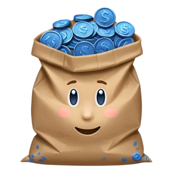brown bag of blue coins sticker