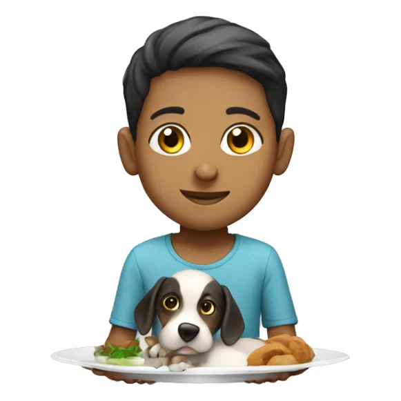 Arabic little boy holding a dog on a plate sticker
