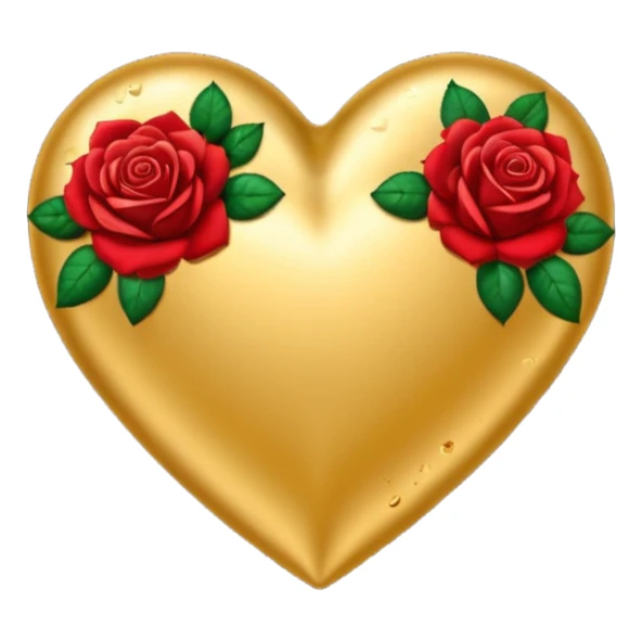 a golden heart sprinkled with red roses sticker