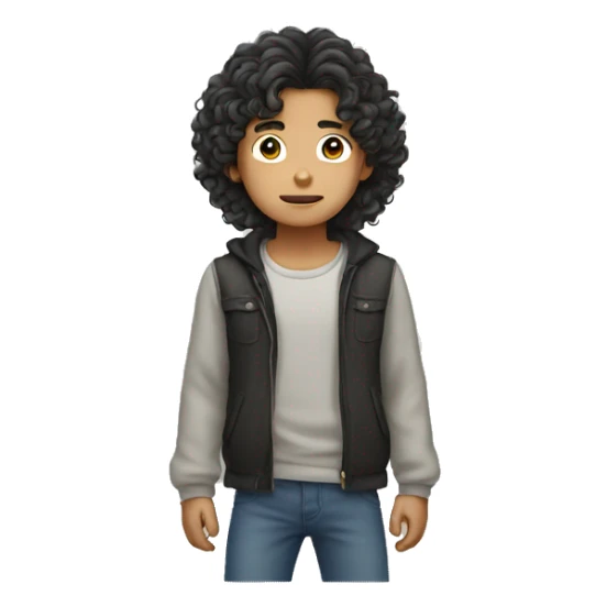 strong asian boy with long curly hair sticker