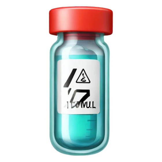Clear glass insulin vial with a hazardous sign label sticker