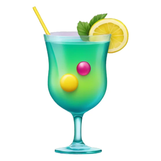 Bluish green cocktail with pink and yellow sticker
