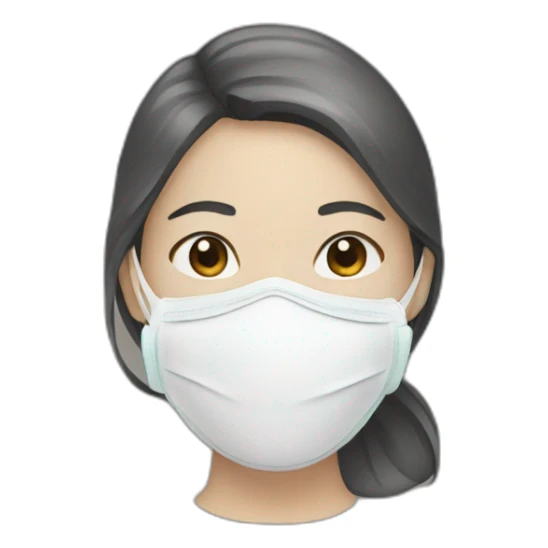 Asian woman wearing white respirator mask sticker