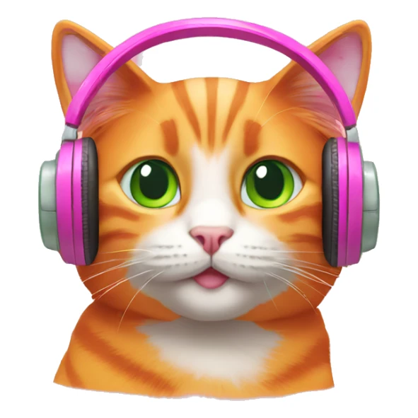orange cat with green eyes with pink headphones sticker