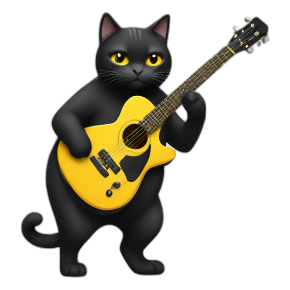 Black fat cat with yellow eyes playing guitar sticker